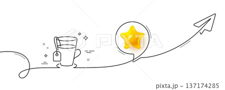 Tea with bag line icon. Continuous line with share plane. Hot drink sign. Fresh beverage symbol. 3d star in speech bubble. Tea single line ribbon. Loop curve pattern. Vector Tea with bag line icon. Continuous line with share plane. Hot drink sign. Fresh beverage symbol. 3d star in speech bubble. Tea single line ribbon. Loop curve pattern. Vector 137174285