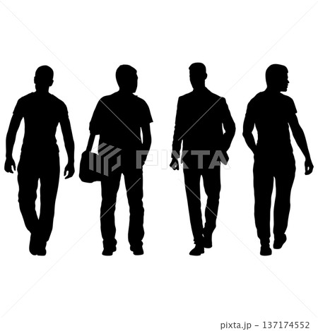 Set of black silhouette standing poses of men isolated on white background. Collection of male figures for business, corporate, fitness, or lifestyle graphic design Set of black silhouette standing poses of men isolated on white background. Collection of male figures for business, corporate, fitness, or lifestyle graphic design 137174552