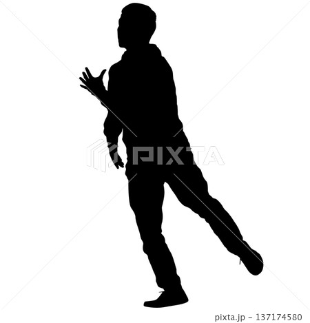 Black silhouette of a breakdancer in dynamic street dance pose isolated on white background. Urban culture concept for hip hop music design, sport wear, or graffiti style art 137174580