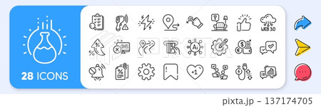 Web3, Mute sound and Chemistry experiment line icons. Interest rate, AI generate, Inflation icons. Pack of Approve, Online voting, Lounge icon. Tax documents, Credit card, Road pictogram. Vector Web3, Mute sound and Chemistry experiment line icons. Interest rate, AI generate, Inflation icons. Pack of Approve, Online voting, Lounge icon. Tax documents, Credit card, Road pictogram. Vector 137174705