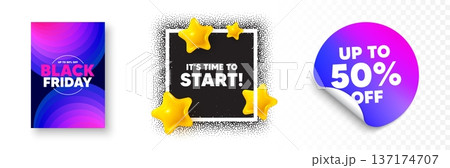 Time to start photo frame 3d stars. Discount sticker banner. It is time to start tag. Special offer sign. Advertising discounts symbol. Black friday poster. Promo background. Vector Time to start photo frame 3d stars. Discount sticker banner. It is time to start tag. Special offer sign. Advertising discounts symbol. Black friday poster. Promo background. Vector 137174707