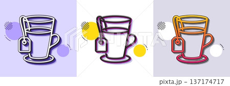 Tea with bag line icon. Halftone dotted pattern. Gradient icon with grain shadow. Hot drink sign. Fresh beverage symbol. Line tea icon. Various designs. Vector Tea with bag line icon. Halftone dotted pattern. Gradient icon with grain shadow. Hot drink sign. Fresh beverage symbol. Line tea icon. Various designs. Vector 137174717