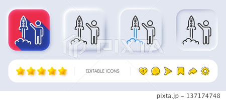 Launch project line icon. Neumorphic, Flat shadow, 3d buttons. Startup rocket sign. Innovation symbol. Line launch project icon. Social media icons. Vector 137174748