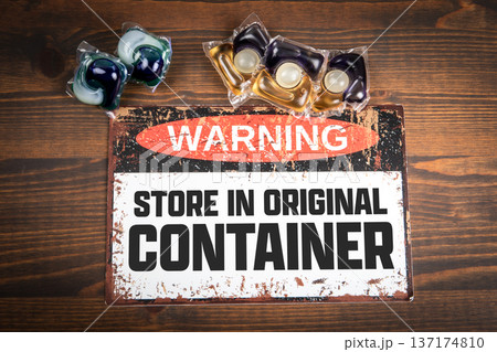 WARNING Store In Original Container Laundry Detergent Capsules Safety Notice 137174810
