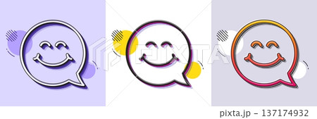 Smile face line icon. Halftone dotted pattern. Gradient icon with grain shadow. Happy emoticon chat sign. Speech bubble symbol. Line smile face icon. Various designs. Vector Smile face line icon. Halftone dotted pattern. Gradient icon with grain shadow. Happy emoticon chat sign. Speech bubble symbol. Line smile face icon. Various designs. Vector 137174932