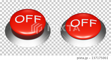 一個紅色按鈕的三維圖形插圖,上面寫著“OFF”(關閉)。按鈕開/關插圖圖標 一個紅色按鈕的三維圖形插圖,上面寫著“OFF”(關閉)。按鈕開/關插圖圖標 137175001