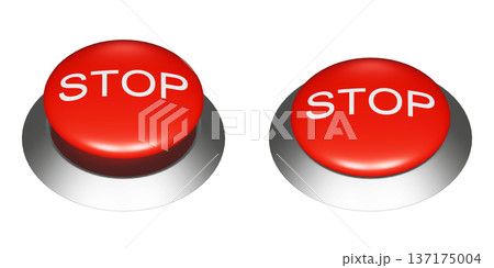 STOPの文字が書かれた赤い押しボタンの3DCGイラスト。ボタンのオンオフの挿絵アイコン 137175004