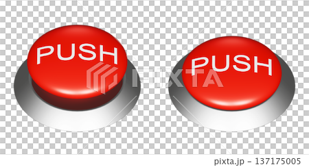 3DCG illustration of a red push button with the word PUSH written on it. Button on/off illustration icon 137175005