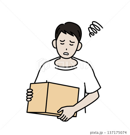 ダンボール箱を持つ男性が困っているイラスト ダンボール箱を持つ男性が困っているイラスト 137175074