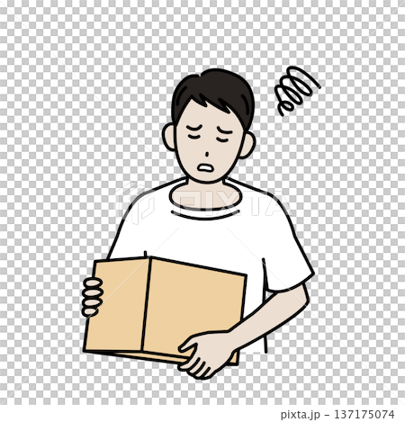 ダンボール箱を持つ男性が困っているイラスト ダンボール箱を持つ男性が困っているイラスト 137175074