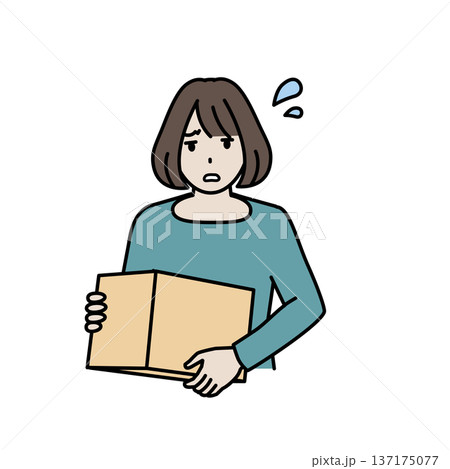 ダンボール箱を持つ女性が困っているイラスト 137175077