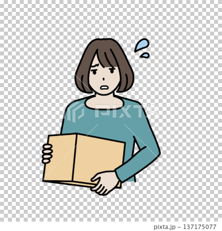 ダンボール箱を持つ女性が困っているイラスト 137175077