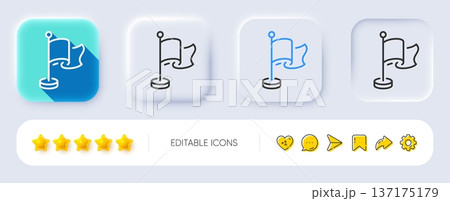 Flag line icon. Neumorphic, Flat shadow, 3d buttons. Goal success sign. Leadership symbol. Line flag icon. Social media icons. Vector Flag line icon. Neumorphic, Flat shadow, 3d buttons. Goal success sign. Leadership symbol. Line flag icon. Social media icons. Vector 137175179