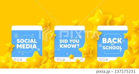 Did you know social media post. Back to school template. Did you know tag. Special offer question sign. Interesting facts symbol. Like, comment and share icons. Vector 137175231