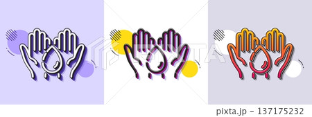Moisturizing oil line icon. Halftone dotted pattern. Gradient icon with grain shadow. Skin care sign. Wash hands symbol. Line wash hands icon. Various designs. Vector 137175232