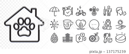 Cough, Local grown and Thermometer line icons for web app. Glare of light effect. Message icon. Pack of E-bike, Vaccination announcement, Pet shelter pictogram icons. Vector 137175239