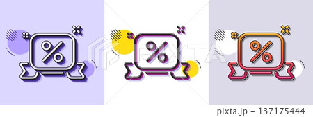 Discounts ribbon line icon. Halftone dotted pattern. Gradient icon with grain shadow. Sale offer sign. Promotion price symbol. Line discounts ribbon icon. Various designs. Vector 137175444
