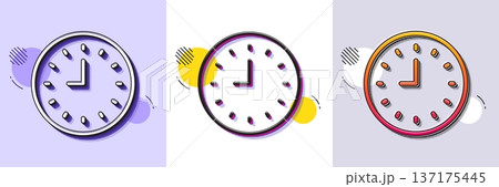 Clock line icon. Halftone dotted pattern. Gradient icon with grain shadow. Time sign. Office Watch or Timer symbol. Line clock icon. Various designs. Vector 137175445