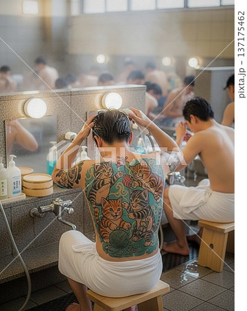 日本の入浴施設 タトゥー制限と若者のスーパー銭湯マナー問題AI画像 日本の入浴施設 タトゥー制限と若者のスーパー銭湯マナー問題AI画像 137175462