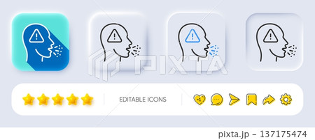 Cough line icon. Neumorphic, Flat shadow, 3d buttons. Coronavirus symptom sign. Flu, sneeze or pneumonie symbol. Line cough icon. Social media icons. Vector Cough line icon. Neumorphic, Flat shadow, 3d buttons. Coronavirus symptom sign. Flu, sneeze or pneumonie symbol. Line cough icon. Social media icons. Vector 137175474
