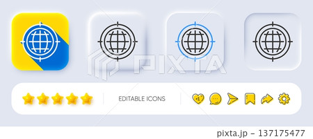 Seo target line icon. Neumorphic, Flat shadow, 3d buttons. Search engine optimization sign. Internet symbol. Line seo internet icon. Social media icons. Vector 137175477