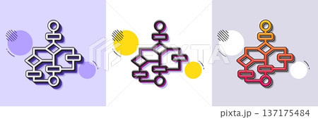 Block diagram line icon. Halftone dotted pattern. Gradient icon with grain shadow. Path scheme sign. Algorithm symbol. Line block diagram icon. Various designs. Vector 137175484