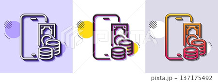 Phone pay line icon. Halftone dotted pattern. Gradient icon with grain shadow. Smartphone app sign. Cellphone mobile device symbol. Line phone pay icon. Various designs. Vector 137175492