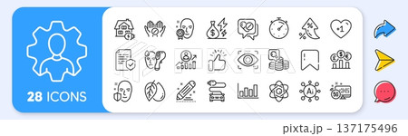 Atom core, Car charge and Inspect line icons. Interest rate, AI generate, Inflation icons. Pack of Face verified, Electronic thermometer, Home charging icon. Vector Atom core, Car charge and Inspect line icons. Interest rate, AI generate, Inflation icons. Pack of Face verified, Electronic thermometer, Home charging icon. Vector 137175496