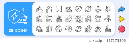 Electric car charging line icons. Interest rate, AI generate, Inflation icons. Charge station, Ev parking and Battery charger set. Vector Electric car charging line icons. Interest rate, AI generate, Inflation icons. Charge station, Ev parking and Battery charger set. Vector 137175506