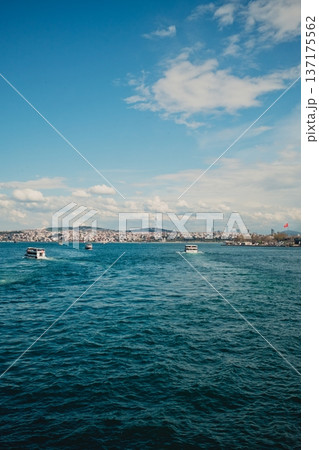 Boat Sailing Towards Istanbul City River Boat Sailing Towards Istanbul City River 137175562