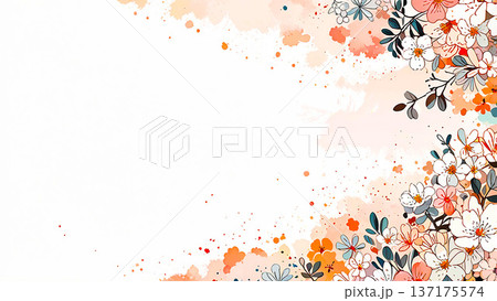 水彩画の花の背景素材 ボタニカルフレーム コピースペース 137175574