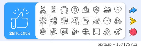 Chemistry lab, Cogwheel and Attention line icons. Interest rate, AI generate, Inflation icons. Pack of Analytical chat, No hearing, Omega icon. Vector Chemistry lab, Cogwheel and Attention line icons. Interest rate, AI generate, Inflation icons. Pack of Analytical chat, No hearing, Omega icon. Vector 137175712