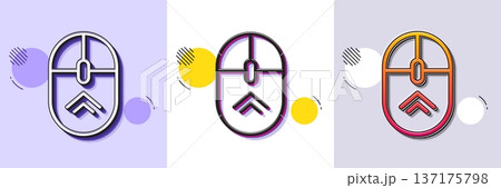 Swipe up mouse line icon. Halftone dotted pattern. Gradient icon with grain shadow. Scrolling arrow sign. Landing page scroll symbol. Line swipe up icon. Various designs. Vector 137175798