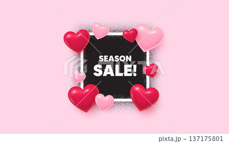 Season sale photo frame banner. Square picture love frame. Season sale tag. Special offer price sign. Advertising discounts symbol. 3d hearts balloons. Vector Season sale photo frame banner. Square picture love frame. Season sale tag. Special offer price sign. Advertising discounts symbol. 3d hearts balloons. Vector 137175801