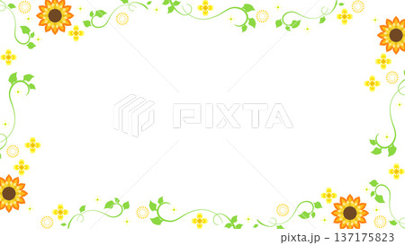黄色い花と植物のフレーム型背景 137175823