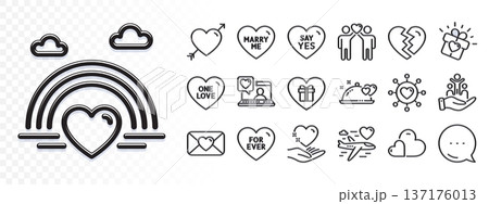 Say yes, Love and Romantic gift line icons for web app. Glare of light effect. Message icon. Pack of Inclusion, One love, Lgbt pictogram icons. Care, Valentine, Friends couple signs. Vector 137176013