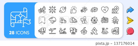 Destination flag, Lighthouse and Ferris wheel line icons. Interest rate, AI generate, Inflation icons. Pack of Warning, Eco bike, Delivery discount icon. Vector 137176014