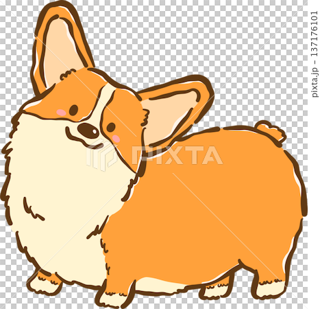 Cute Happy Corgi dog standing cartoon hand drawn 137176101