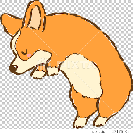 Cute Happy Corgi dog sleeping curled up cartoon hand drawn 137176102