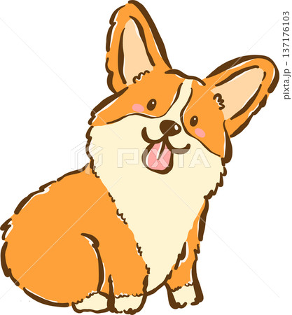 Cute Happy Corgi dog sitting tongue out cartoon hand drawn Cute Happy Corgi dog sitting tongue out cartoon hand drawn 137176103
