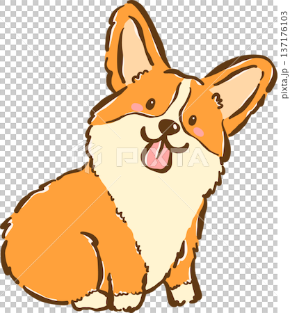 Cute Happy Corgi dog sitting tongue out cartoon hand drawn Cute Happy Corgi dog sitting tongue out cartoon hand drawn 137176103