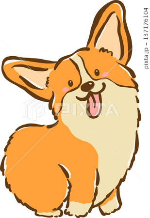 Cute Corgi dog sitting tongue out cartoon hand drawn 137176104