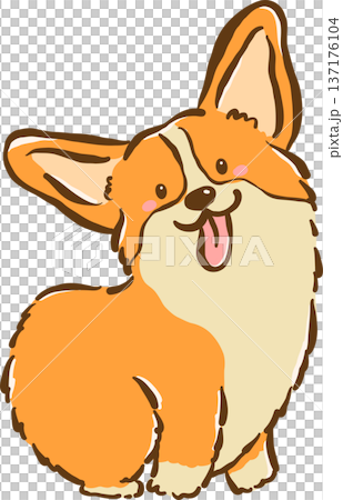 Cute Corgi dog sitting tongue out cartoon hand drawn 137176104