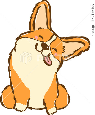Cute Silly Corgi dog sitting tongue out cartoon hand drawn Cute Silly Corgi dog sitting tongue out cartoon hand drawn 137176105