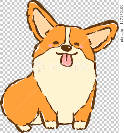 Cute Smile Corgi dog sitting tongue out cartoon hand drawn Cute Smile Corgi dog sitting tongue out cartoon hand drawn 137176106