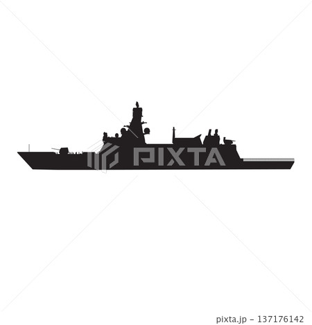 Silhouette of a large warship Silhouette of a large warship 137176142