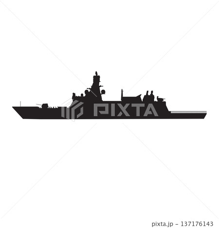 Silhouette of a large warship Silhouette of a large warship 137176143