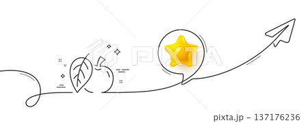 Apple line icon. Continuous line with share plane. Fresh fruit sign. Natural food symbol. 3d star in speech bubble. Apple single line ribbon. Loop curve pattern. Vector Apple line icon. Continuous line with share plane. Fresh fruit sign. Natural food symbol. 3d star in speech bubble. Apple single line ribbon. Loop curve pattern. Vector 137176236