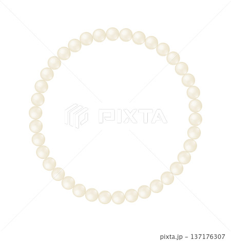 Round frame of pearls isolated on white background. Luxury pearlescent beads bracelet, choker or necklace. Beautiful jewelry element. Vector realistic illustration 137176307