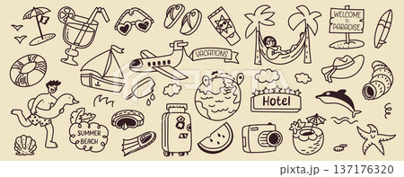 Vacation Doodle Set Summer Elements 137176320
